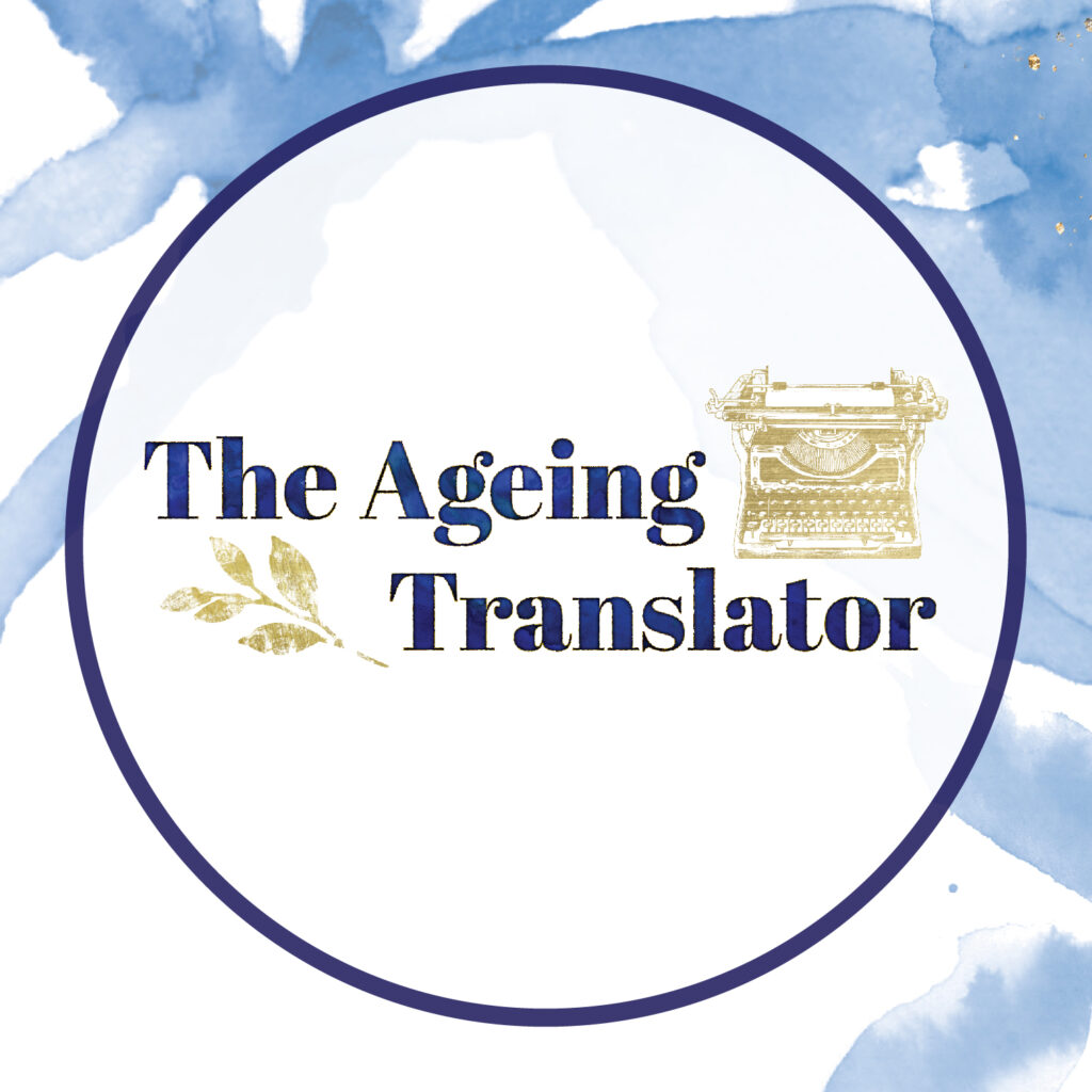 The Ageing Translator Logo in a Circle Surrounded by Branding Artwork